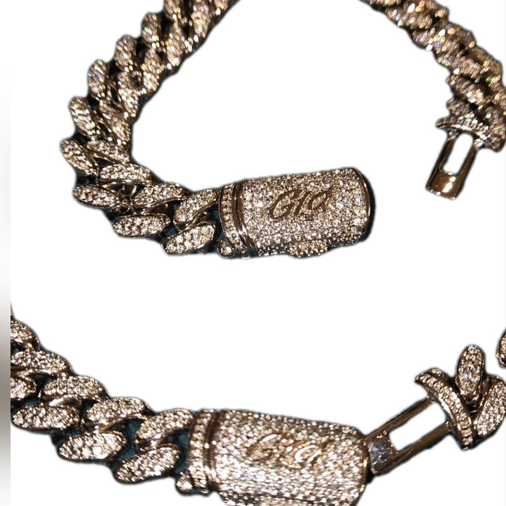 Diamond Cuban Chain + Bracelet Set/ Bundle 12mm (Both Pieces Included) GLD (NIB)